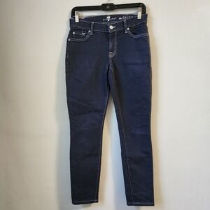 7 For All Mankind The Skinny Jeans Dark Wash‎ Denim White Stitch Size 27